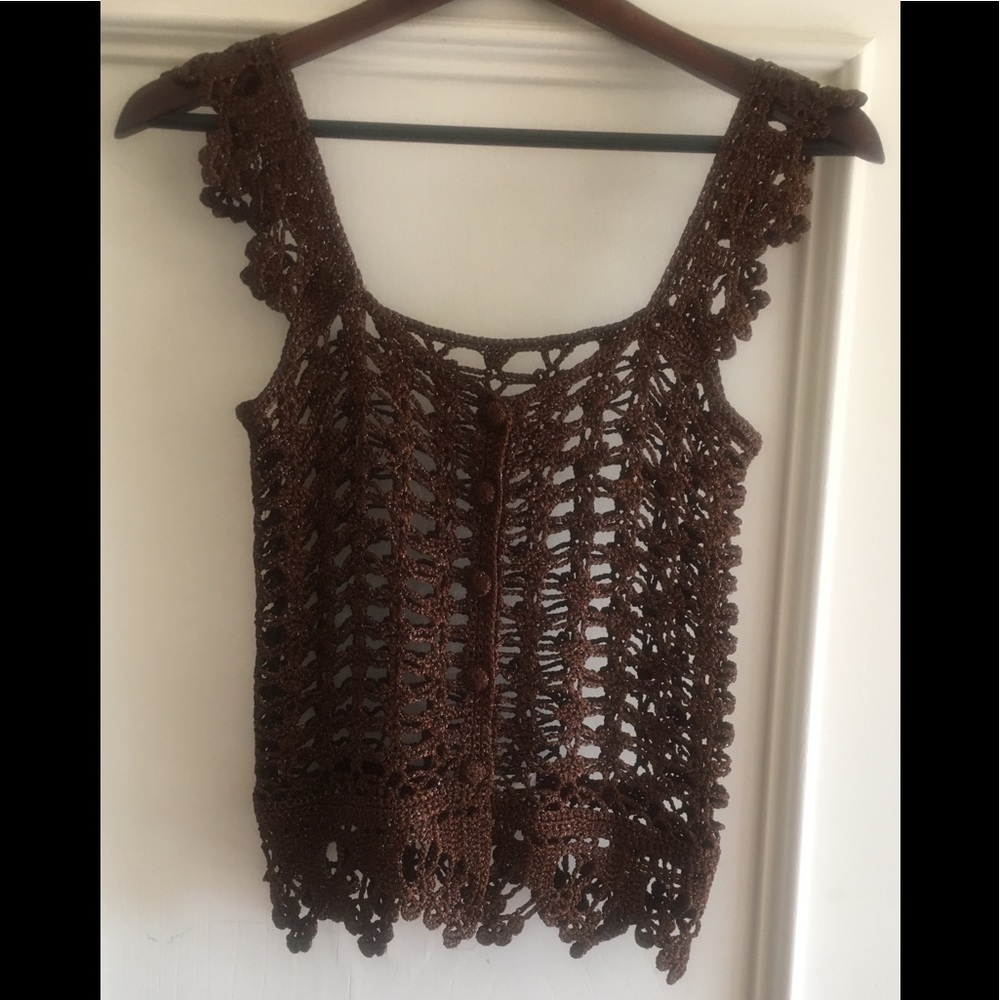 Anthropology brown metallic crochet vest